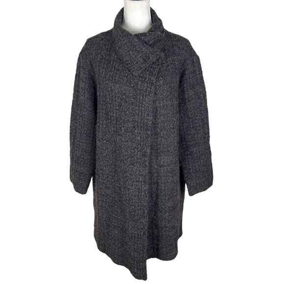 Eileen Fisher Organic Wool Alpaca Knit Cardigan Sweater Brown Funnel Neck Sz XL - Picture 2 of 8